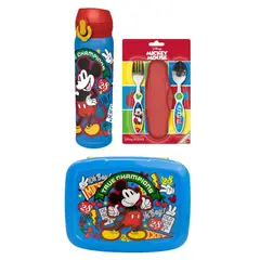 MICKEY MOUSE - Pack Escolar Tomatodo 580ml + Set de Cubiertos + Taper con Divisiones