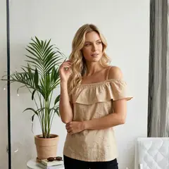 JACKMAN - Blusa Bordada con Hombros Descubiertos Beige Cod 763
