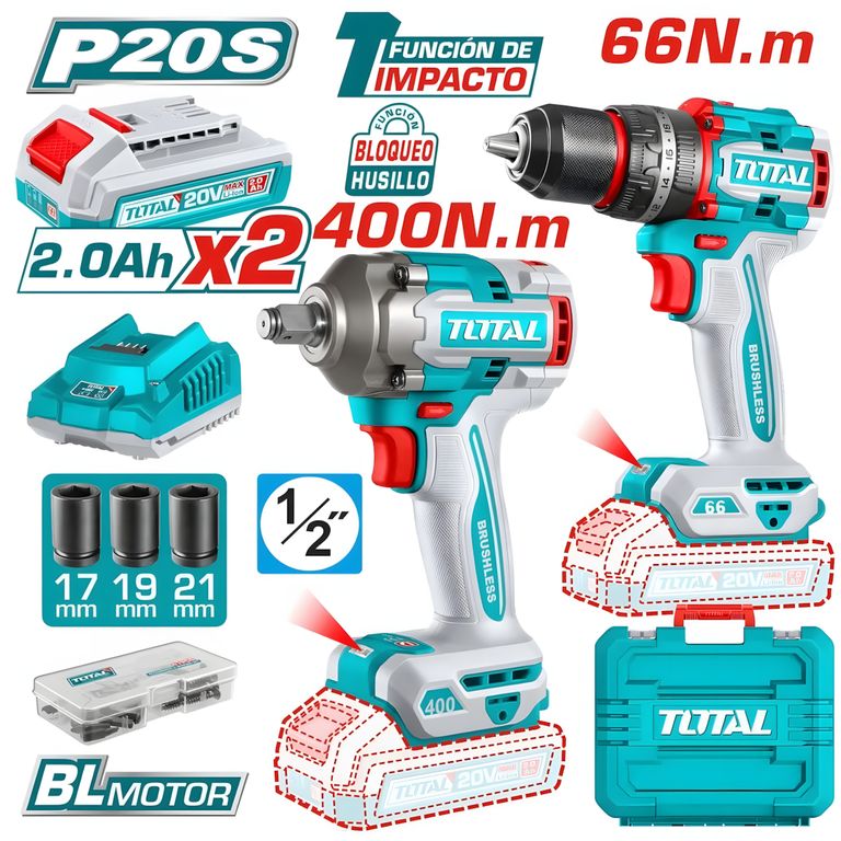 Combo Taladro Percutor 66nm + llave de impacto 400 nm-TCKLI20275