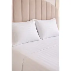 GENERICO - Juego de Sábanas 300 Hilos Listado Hotelero Algodón Pima Color Blanco - Fabitex