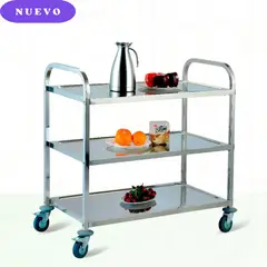 ICHIMATSU - Carrito Hotelero de Acero Inoxidable Grande de 3 pisos.