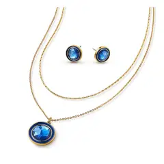 ESIKA - ESTUCHE CRYSTAL BLUE COLLAR y ARETES con Cristales y Baño en Oro