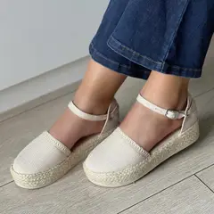 GENERICO - ALPARGATA PARA MUJER TACO 3 ROMA HUESO TEJIDO