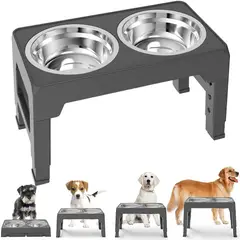 EVERSO - 2 En 1 Comedero Bebedero Para Perros Altura Ajustable - Soporte Elevado De 6 Alturas Ajustable
