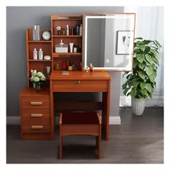 GENERICO - Tocador de Maquillaje Con Espejo Luz LED Con Taburete Para Dormitorio Marrón