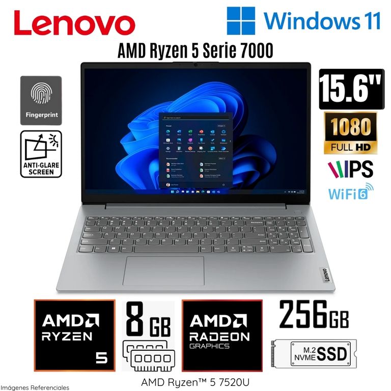 Laptop V15 G4 AMN AMD Ryzen 5-7520U 8GB RAM 256GB SSD 15.6" FHD Artic Grey - 82YU00X6LM