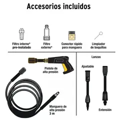 TRUPER - Combo Hidrolavadora 1350 PSI, manguera de 10m pistola de riego Pretul