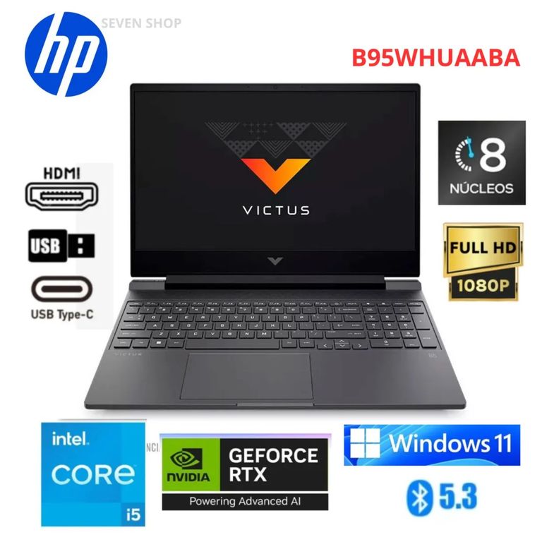 Laptop Victus 15-FA2013DX 15.6” FHD 144Hz Intel Core i5- 8GB RAM 512GB SSD RTX 3050 6GB