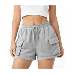 ENKI - Short cargo mujer French Terry gris melange pretina elástica tiro medio