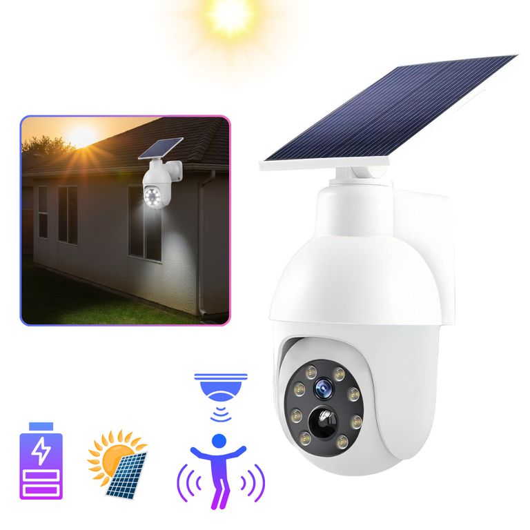 Lampara Farola Foco Luz LED con Panel Solar para Exterior Recargable Simulador de Cámara