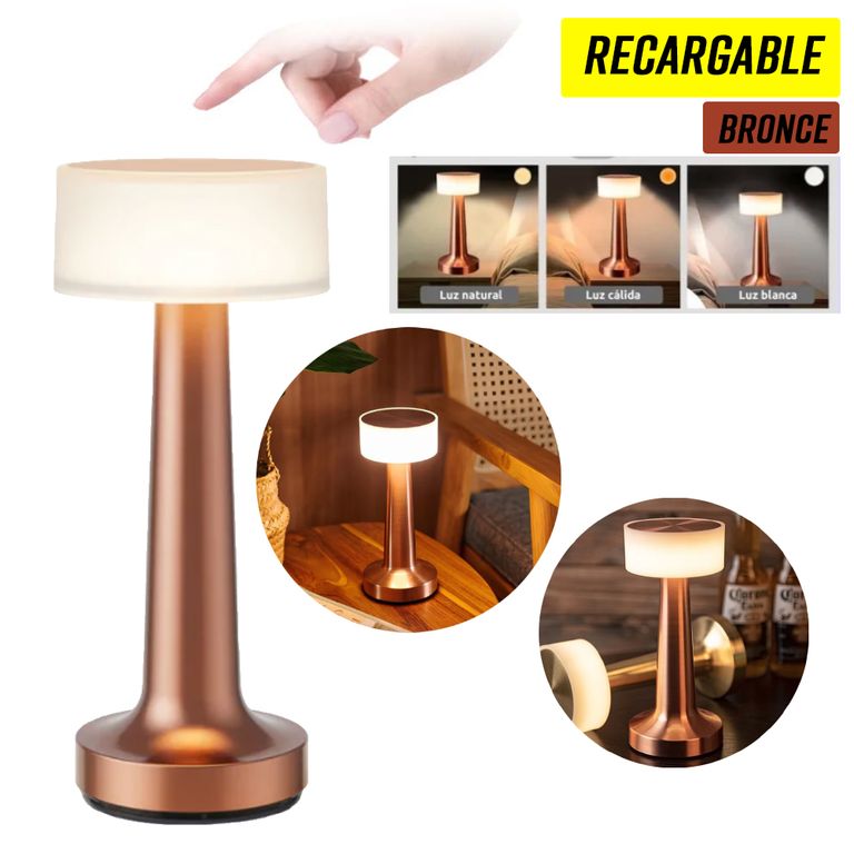 Lámpara de Mesa y Escritorio Touch Inalambrica Luz Cálida y Fría Bronce
