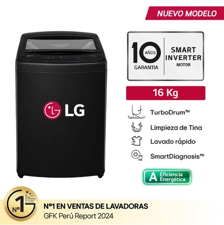 Lavadora 16 kg Carga Superior TurboDrum™ WT16OBVTB – Onyx Negro