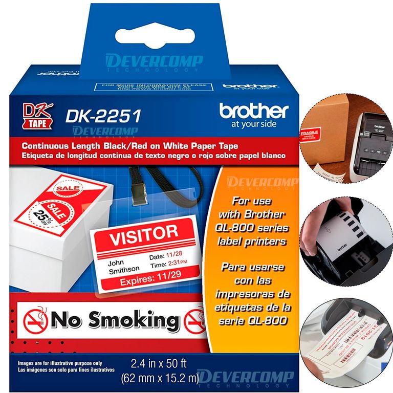Cinta DK-2251 Etiqueta continua 62mm x 15.24m NegroRojo