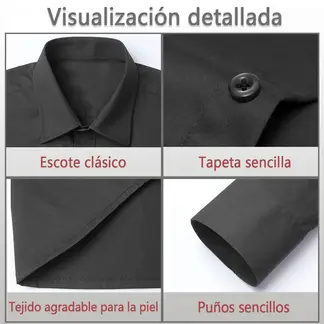 DENISASAA - Camisa de traje casual de manga larga de color liso para hombre