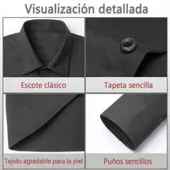 DENISASAA - Camisa de traje casual de manga larga de color liso para hombre