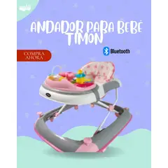 GENERICO - ANDADOR PARA BEBÉ CON BLUETOOTH - MODELO TIMÓN COLOR ROSA GRIS PREMIUN