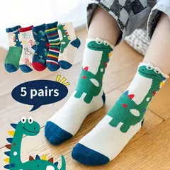 GENERICO - MEDIAS CALCETINES PARA NIÑOS DE DINOSAURIOS Y DRAGON -5 PARES (TALLA 1 AÑOS HASTA 3 AÑOS )