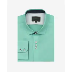 Andrew'S Ties - Camisa Casual color Verde Agua con Detalles Azul en Cuello y Puños