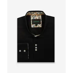 ANDREW'S TIES - Camisa Casual Negra con Detalles Camel en Cuello y Puños