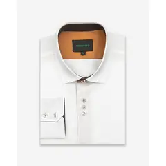 ANDREW'S TIES - Camisa Casual color Blanco con Detalles Marrón en Cuello y Puños