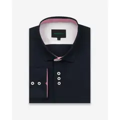 ANDREW'S TIES - Camisa Casual color Azul con Detalles Rosado en Cuello y Puños