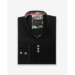 Andrew'S Ties - Camisa Casual Negra con Detalles Coral en Cuello y Puños