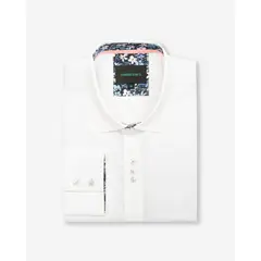 ANDREW'S TIES - Camisa Casual Blanco con Detalles Rosado en Cuello y Puños