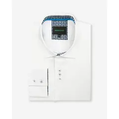ANDREW'S TIES - Camisa Casual Blanco con Detalles Azulino en Cuello y Puños