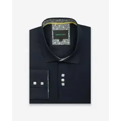 ANDREW'S TIES - Camisa Casual Azul con Detalles Amarillo en Cuello y Puños
