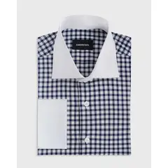 Andrew'S Ties - Camisa Vestir - Azul Cuadros Cuello y puño gemelo Blanco