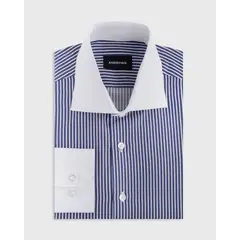 ANDREW'S TIES - Camisa Vestir - Azul con Rayas Blancas - Cuello y puño simple Blanco
