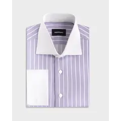 Andrew'S Ties - Camisa Vestir - Lila a Rayas Cuello y puño gemelo Blanco