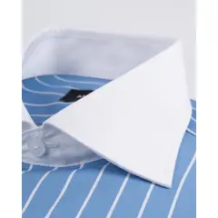 ANDREW'S TIES - Camisa Vestir - Celeste a Rayas Cuello y puño gemelo Blanco