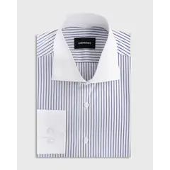 ANDREW'S TIES - Camisa Vestir - Blanco con rayas Azules - Cuello y puño simple Blanco