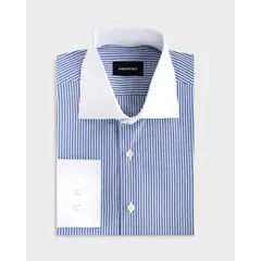 Andrew'S Ties - Camisa Vestir - Azulino con rayas Blancas - Cuello y puño simple Blanco