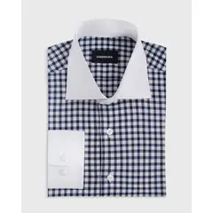 ANDREW'S TIES - Camisa Vestir - Azul cuadros - Cuello y puño simple Blanco