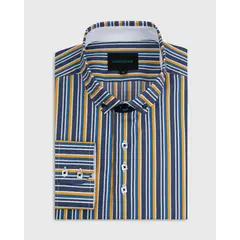 Andrew'S Ties - Camisa Casual - Amarillo a Rayas con detalles en el Puño y Pechera