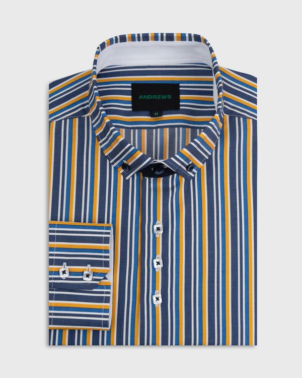 Camisa Casual - Amarillo a Rayas con detalles en el Puño y Pechera