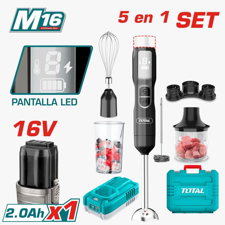 SET DE BATIDORA INMERSION INHALAMBRICA 16V 5 EN 1