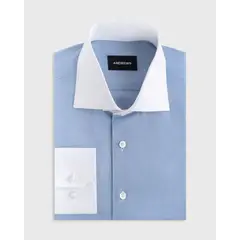 Andrew'S Ties - Camisa Vestir - Azul Tela Premium - Cuello y puño simple Blanco