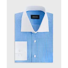 ANDREW'S TIES - Camisa Vestir - Celeste cuadros - Cuello y puño simple Blanco