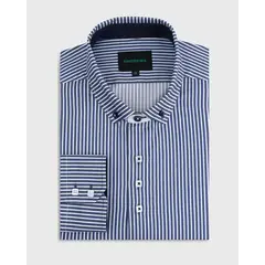 ANDREW'S TIES - Camisa Casual - Azul con rayas Blancas con detalles en el Puño y Pechera