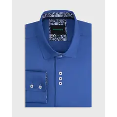 ANDREW'S TIES - Camisa Casual - Azulino con Contraste en el Puño, Cuello y Pechera