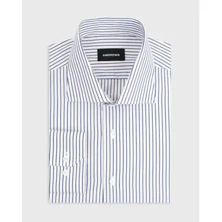 ANDREW'S TIES - Camisa Vestir - Blanco con rayas Azules puño simple