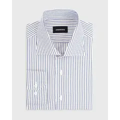 Andrew'S Ties - Camisa Vestir - Blanco con rayas Azules puño simple