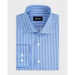 ANDREW'S TIES - Camisa Vestir - Celeste a rayas puño simple