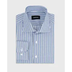 ANDREW'S TIES - Camisa Vestir - A rayas con diseños azules puño simple