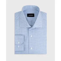 Andrew'S Ties - Camisa Vestir - Blanca con cuadros Celestes puño simple