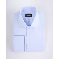 Andrew'S Ties - Camisa Vestir dobby - Cuello Italiano gemelo redondo Azul