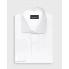 ANDREW'S TIES - Camisa Vestir dobby - Cuello Italiano puño doble uso Blanco